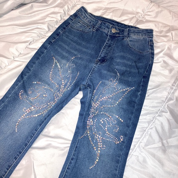 90s style rhinestone, blue flare jeans size small - Picture 2 of 6